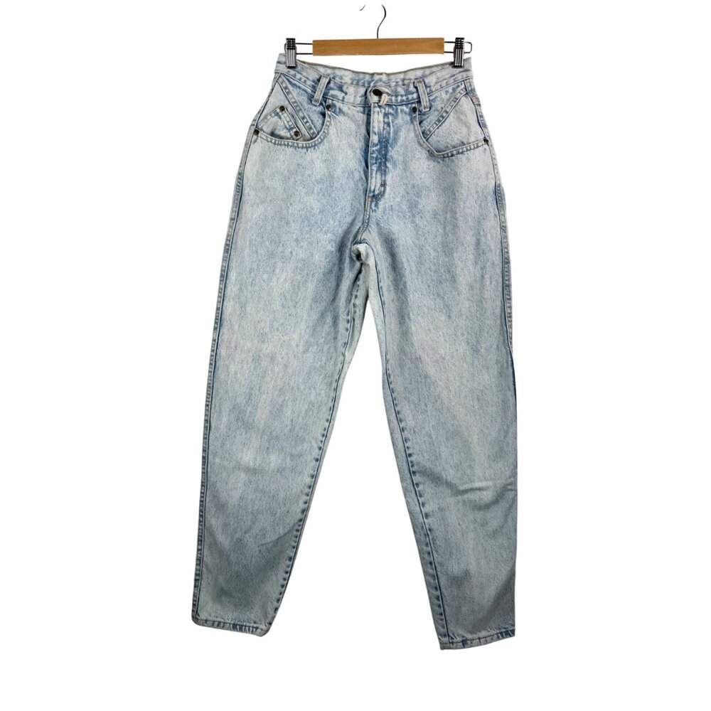 VTG Zena Jeans 26x31 Button zip Barrel Leg‎ Baggy Rigid Cotton High Waist